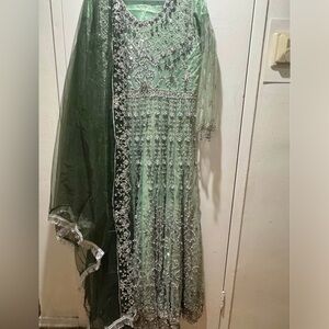 Embroidered Mint Green Women's Dress with Silver Accents